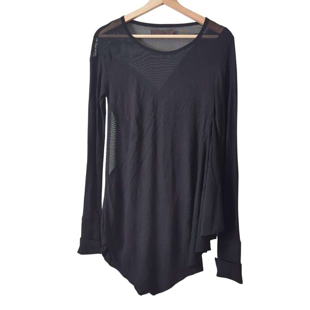 Nicholas‎ K Top Womens XS Sheer Mesh Cut Out Long Sleeve Longline Viscose Black